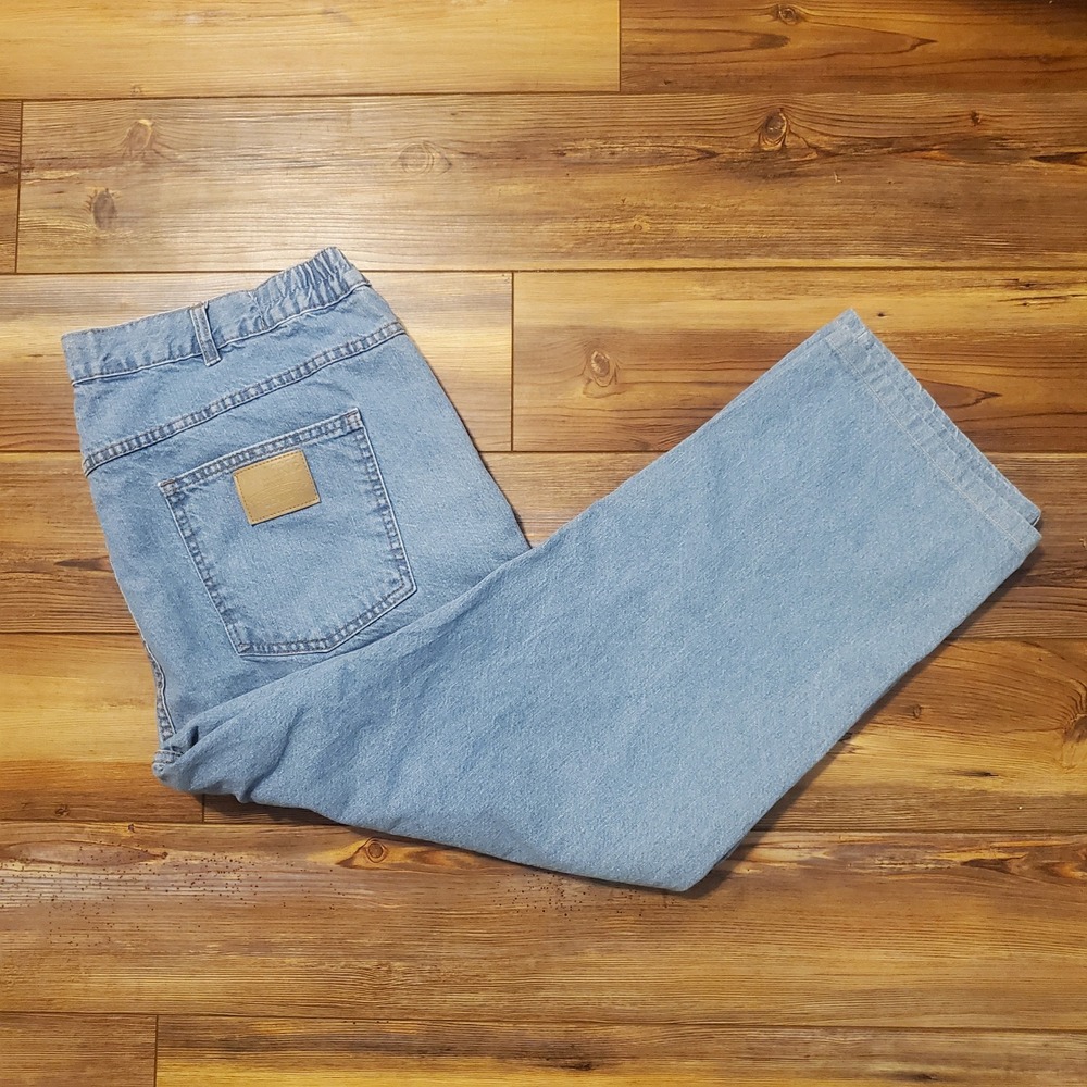 Duke Haband Classic Fit Jeans Mens 42x26 Light Wash Side Elastic Denim Blue